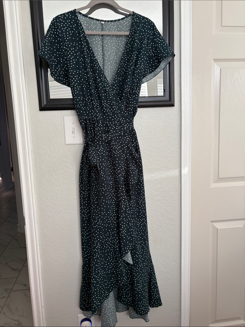 Emerald Polka Dot Wrap Midi Dress